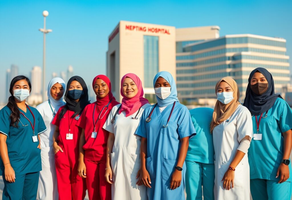 Nurse caring for patient in modern UAE hospital