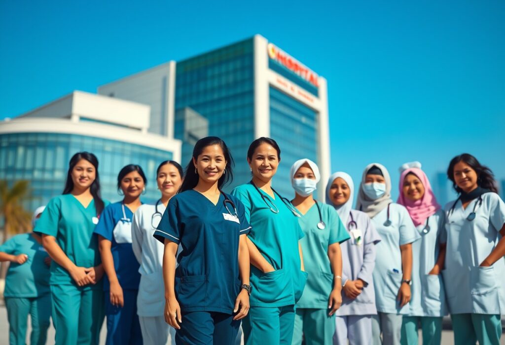 Diverse group of nurses in UAE uniforms